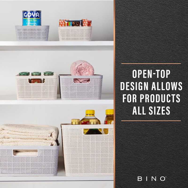 BINO | Woven Plastic Basket | Small (Natural Grey), 5-Pack