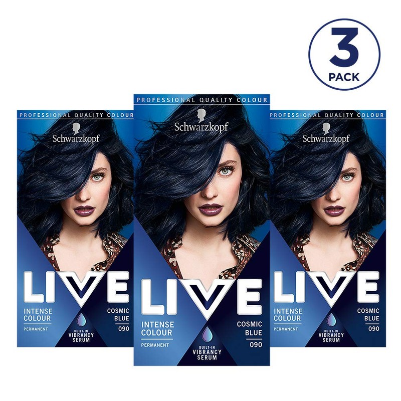 Schwarzkopf Live Intense Colour Blue Hair Dye, 3-Pack Permanent Colour