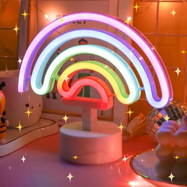 Rainbow Neon Light LED Glowing Night Lamp Stand with Base for Home Bedroom Decoration Party Supplies, Cool Christmas Birthday Neon Sign Gift for Kid Boy Girl