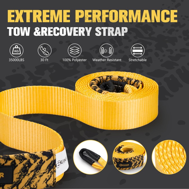 BUNKER INDUST Heavy Duty Tow Strap Recovery Kit, 3" x