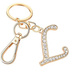 Rohans Womens Gold Plated Alloy Car Key Ring with Crystal Rhinestone Alphabet Initial Letter Keychain (L)