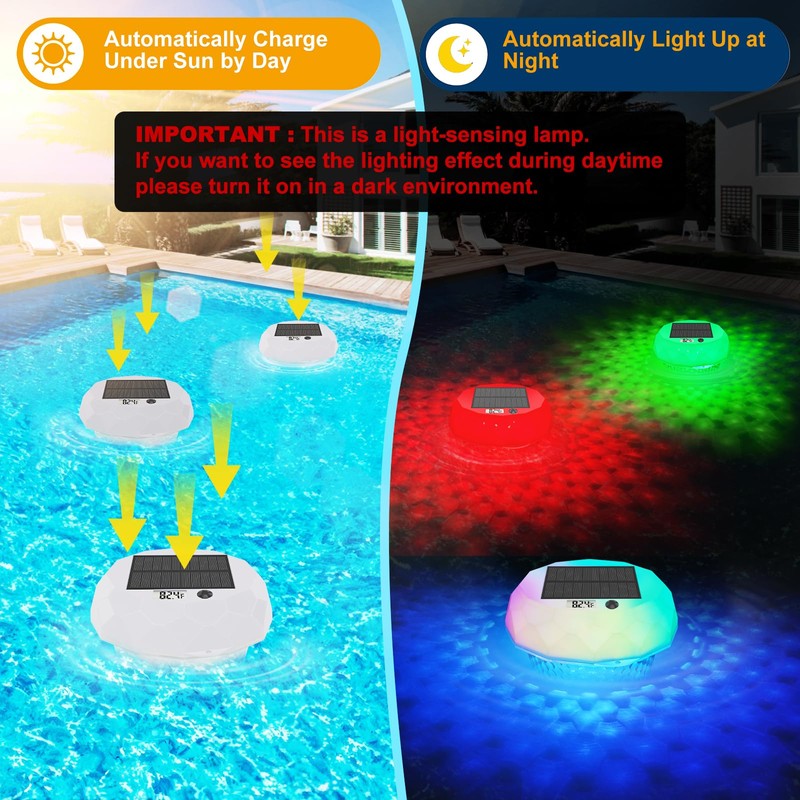Solar Powered Pool Chlorine Floater with Digital Thermometer & LED