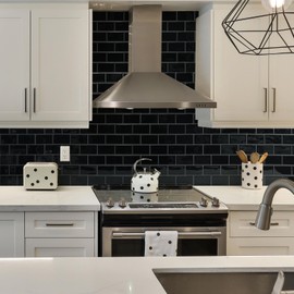 STICKGOO Peel and Stick Backsplash Subway Tiles, 10 Sheets of 12" x 12" - 3D Adhesive Peel and Stick Tile Backsplash for Kitchen, Bathroom, Wall Tile (Thicker Design, Black with Grey Grout)