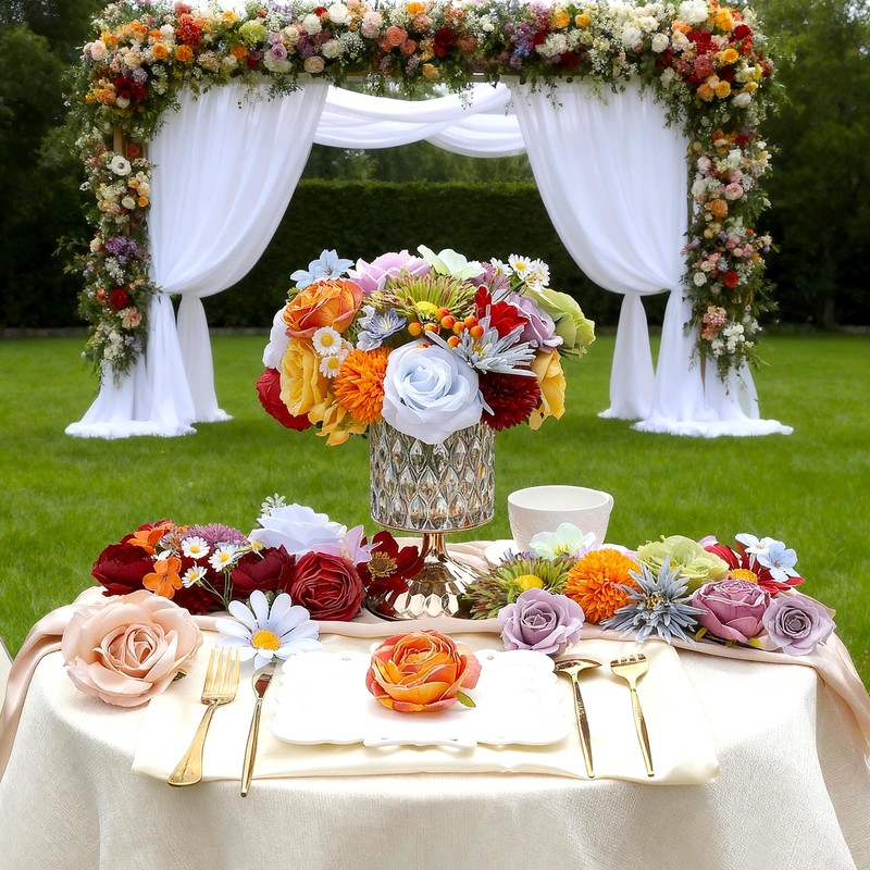 Artificial Flowers Combo Box Set, 38pcs Mix Flowers Dahlia Silk