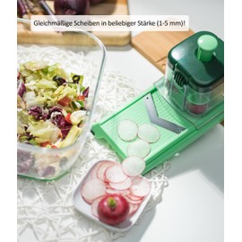 Genius Nicer Dicer Chef Speed Slicer Adjustable Slicer Including Handy Hopper (2 Pieces) - for Cutting Thin Slices (1-5 mm) - Cucumber Slicer Vegetable Slicer Vegetable Cutter Green