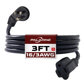 PALARINE Indoor Flat Plug Black Extension Cord 3ft, UL Listed, 16/3 SJTW 3 Prong Heavy Duty, 16 Gauge 13A Power Cord for Lights, Appliance, Home, Office