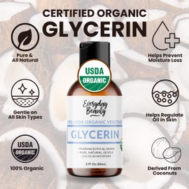 100% Organic Glycerin - For Skin & Hair - Food Grade - USDA Certified - Not From Palm Oil - Perfect Skin and Hair Moisturizer - 2 Fl Oz