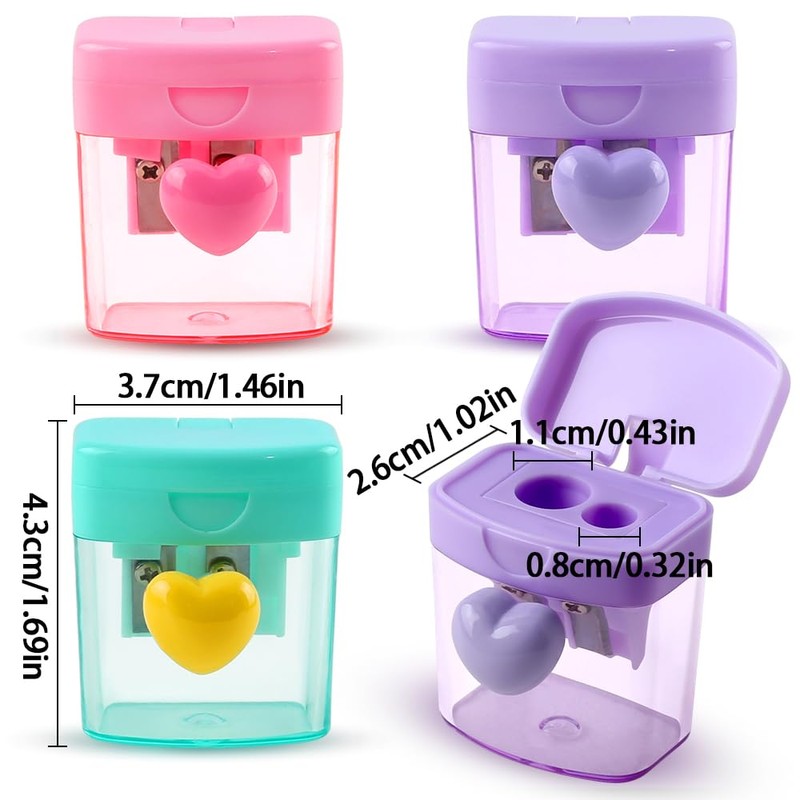 Heart Pencil Sharpener with Container Coloured Sharpener with Tin Cute