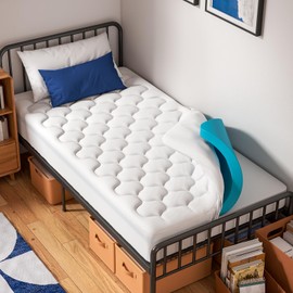 OhGeni Cooling 4 inch Dual Layer Twin Mattress Topper, 2 inch Gel Memory Foam, 2 inch Down Alternative Pillow Top Pad, Mattresses Cover for Bed, Medium Support, Fits 6”-19” Deep Pocket