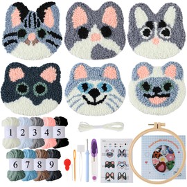Tohopus 6 Sets Punch Needle Kit Animals Pattern Punch Needle Coasters for Beginners Adults Easy Art Work DIY Embroidery Kit