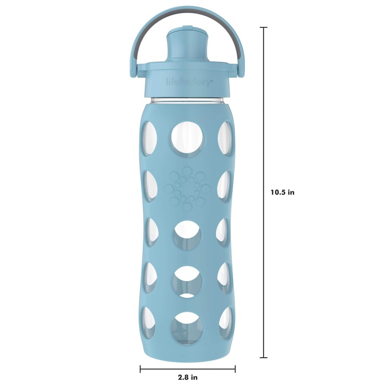 Lifefactory 22-Ounce Active Flip Cap Glass Water Bottle, 22oz, Denim