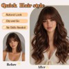 Brown Wavy Wig with Bangs for Women, 26 Inch Long