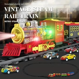 Hot Train Set Toys for Boys with Smokes, Lights and Sound, Toddler Model Trains for 3 4 5 6 7 8+ Years Old Kids Gifts