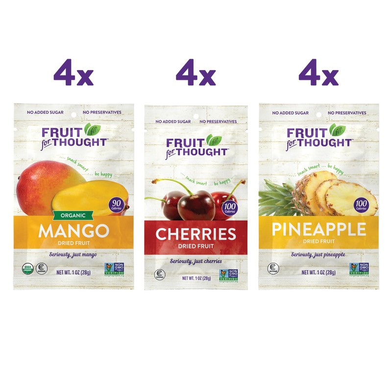 Fruit For Thought Healthy Non-GMO Dried Fruit Snacks Variety Pack,