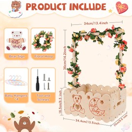 Wooden Baby Shower Crate Closet, Customizable Baby Shower Basket with Handle and Garland, New Born Baby Boy Bear Crate Box for Baby Shower, Pregnancy Gifts for New Mom Parents