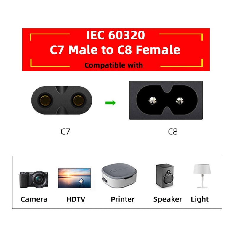CY Cord IEC60320 C8 Plug to C7 Receptacle Male to