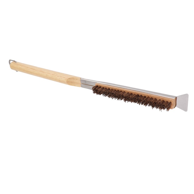 Pizza Oven Brush with Scraper Detachable Wooden Handle Coconut Fiber
