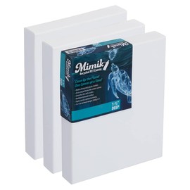 Mimik Recycled Stretched Canvas - 8x8" Box of 3 - Made from Recycled PET Plastic Bottles - Durable Archival Weave - Triple Acrylic Primed Painting Canvases - 400gsm, 1-1/2 in Deep Pine Stretchers