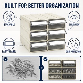 6-Pack Stackable Plastic Desktop Parts Storage Drawers with Labels