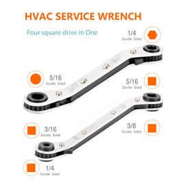 Timsec HVAC Service Wrench, Refrigeration Wrench With 2 Pcs HVAC Hexagon Bit Adapter, Premium AC Tools for HVAC, Refrigeration Equipment Repair (3/16”, 1/4”, 5/16”, 3/8”)