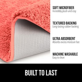 GORILLA GRIP Premium Luxury Bath Rug, 30x20, Absorbent, Soft, Thick Shag, Plush Bathroom Mat Rugs, Machine Washable, Microfiber Quick Dry, Mats for Shower, Bathtub and Floor Accessories, Coral