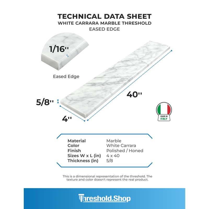 White Carrara Marble Saddle Threshold | Eased Edge | Versatile