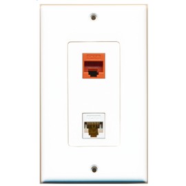 RiteAV 1 Port Cat6 Ethernet White 1 Port Cat6 Ethernet Orange Wall Plate Oversized Jumbo MIDI