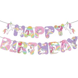 Happy Birthday Banner, Unicorn Birthday Banner Garland Birthday Colourful for Adults and Children Birthday Party Decoration