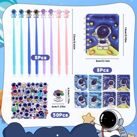 Graplan Astronaut Stationery Set, Stationery Gift Set for Children, 8 Pieces Mini Notebook + 8 Pieces Cartoon Gel Pens + 50 Pieces Stickers, Children's Birthday Gift, Gift Set for Girls and Boys