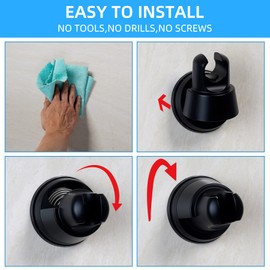 Hibbent Vacuum Suction Cup Shower Head Holder, Removable Shower Head Bracket, Height Adjustable Shower Wand Holder & Wall Mount ABS Plastic Suction Holder for Handheld Shower Head, Matte Black