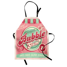 Lunarable 1950s Apron, Bubble Gum Tasty Candy Lollipop Sugar Advertise Poster Style Print, Unisex Kitchen Bib with Adjustable Neck for Cooking Gardening, Adult Size, Pink Green