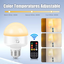 E26 Rechargeable Light Bulbs,Magnetic LED Portable Bulb with Remote and Timer, Battery Operated and Dimmable 3 Color Temperatures Backup Bulb for Sconces and Bedside Lamps Non-Hardwired Fixture,2 Pack