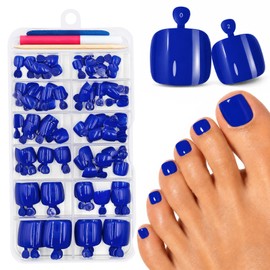 Pack of 120 Glue-On Toenails, 12 Sizes, Short Square False Toenails Kit with Glue, Blue Acrylic Full Cover Artificial Toenails for Sticking, Summer False Toenails for Women, Girls, Manicure