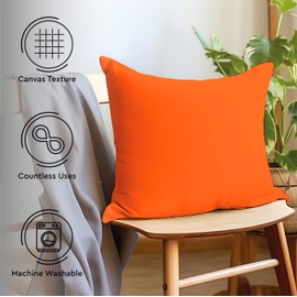 Encasa Homes Cushion Covers 2pc set (40 x 40 cm) - Orange - Solid Dyed Cotton Canvas, Decorative Large Square Colourful Washable Throw Pillow Cases for Living Room, Sofa, Bedroom, Home & Hotel