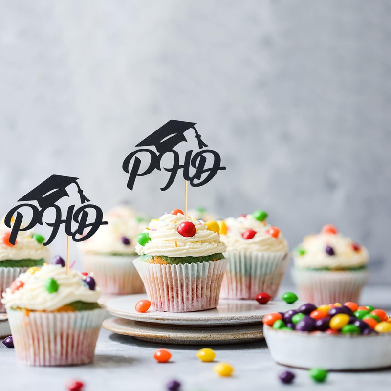 Arthsdite 24Pcs Congrats PHD Cupcake Toppers/PHD 2025 Graduation Cupcake Decor/Congrats