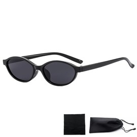 XFSRG Oval Sunglasses Women's UV400 Protection Retro Style with Small Cat's Eye Design Includes Storage Bag and Cleaning Cloth, black