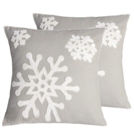 AFIRMLY 18x18,Cotton Christmas Blessing Throw Pillow Cover for Bed Sofa Cushion Car Snowflake Embroideried Pillowcases ,1pair Grey