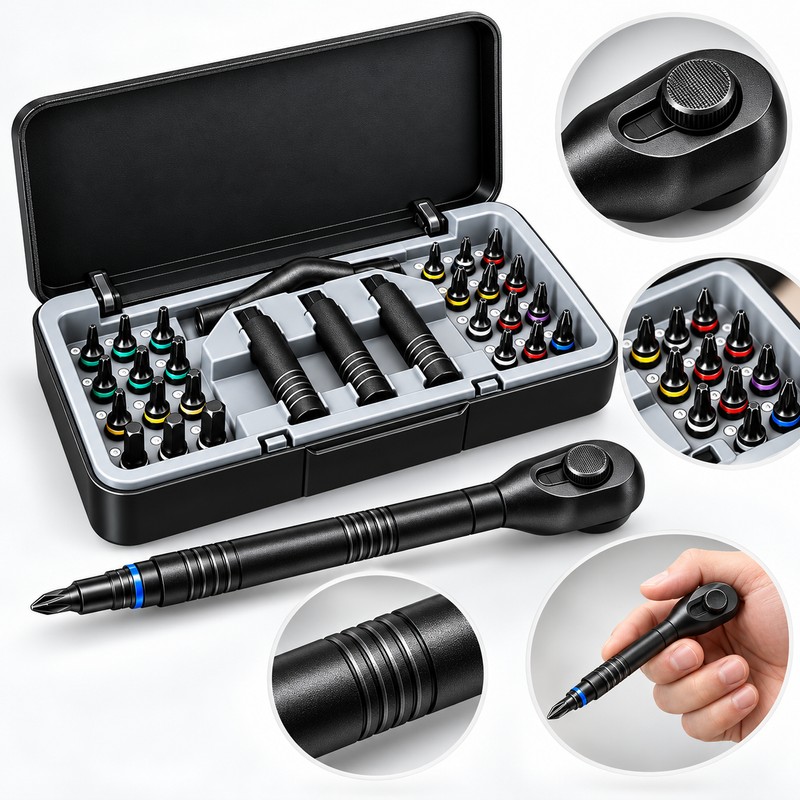 24-in-1 Manual Ratchet Screwdriver Set – Aluminum Alloy Handle with