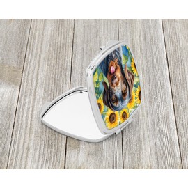 Caroline's Treasures German Wirehaired Pointer in Sunflowers Compact Mirror Decorative Travel Makeup Mirror for Women Girls Gifts Pocket Makeup Mirror Folding Handheld