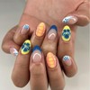 SINHOT Round Press on Nails Short - Blue Flower Fake