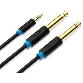 VENTION 3.5mm Male to 2x6.35mm Male Audio Cable 0.5m 2 Splitter Aux Cable Male to Male Gold Plated Tinned Copper PVC Jacket SR Reinforced Crack Resistant for PC Laptop Smartphone Mixer Power Amplifier Speaker Black