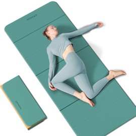 WOHAO Foldable Thickened Non-Slip Multi-Purpose TPE Fitness Yoga Mat – 70x24 Inch Eco-Friendly Exercise Mat for Home/Studio Workouts, Pilates & More (Peacock Green + Cheese Orange)