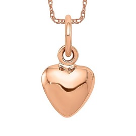 14K Solid Rose Pink Gold Heart Necklace Love Pendant Charm 14mm x 7mm Only