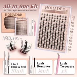HOHADBR Fairy Lash Clusters Kit Natural Individual Lashes Wispy Eyelash Extensions 8-16mm  Lash Extension Kit Lash Bond and Seal Waterproof, Lash Applicator, Thick False Eyelashes Kit:_Manga Kit