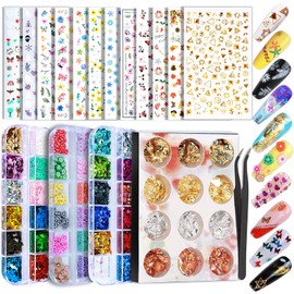 Teenitor Nail Art Decoration with 12 Sheets Nail Art Stickers for Nail Art, Butterfly Nail Foil Stickers, Nail Sequins and Rhinestones, Self-Adhesive Nail Sticker Decals for Nails Art Design
