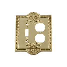 Nostalgic Warehouse 720079 Meadows Switch Plate with Toggle and Outlet, Unlacquered Brass