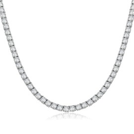 Classic Diamond Tennis Necklace For Women and Men, 18K White Gold Plated Sparkling 4mm Round Cut Cubic Zirconia Chain (20 inches, spring clasp chian)