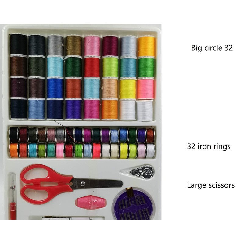 Sewing kit (64 Rolls) + Scissors + Ruler + Needle,