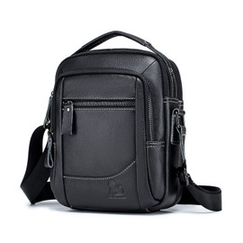 LIANGFUN Shoulder Bag Men's Leather Vertical Square Bag Casual Small Backpack Business Travel Multi Pocket Handbag, black