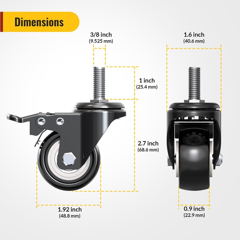 HOLKIE Stem Caster Wheels 2 inch Total Locking Casters Set